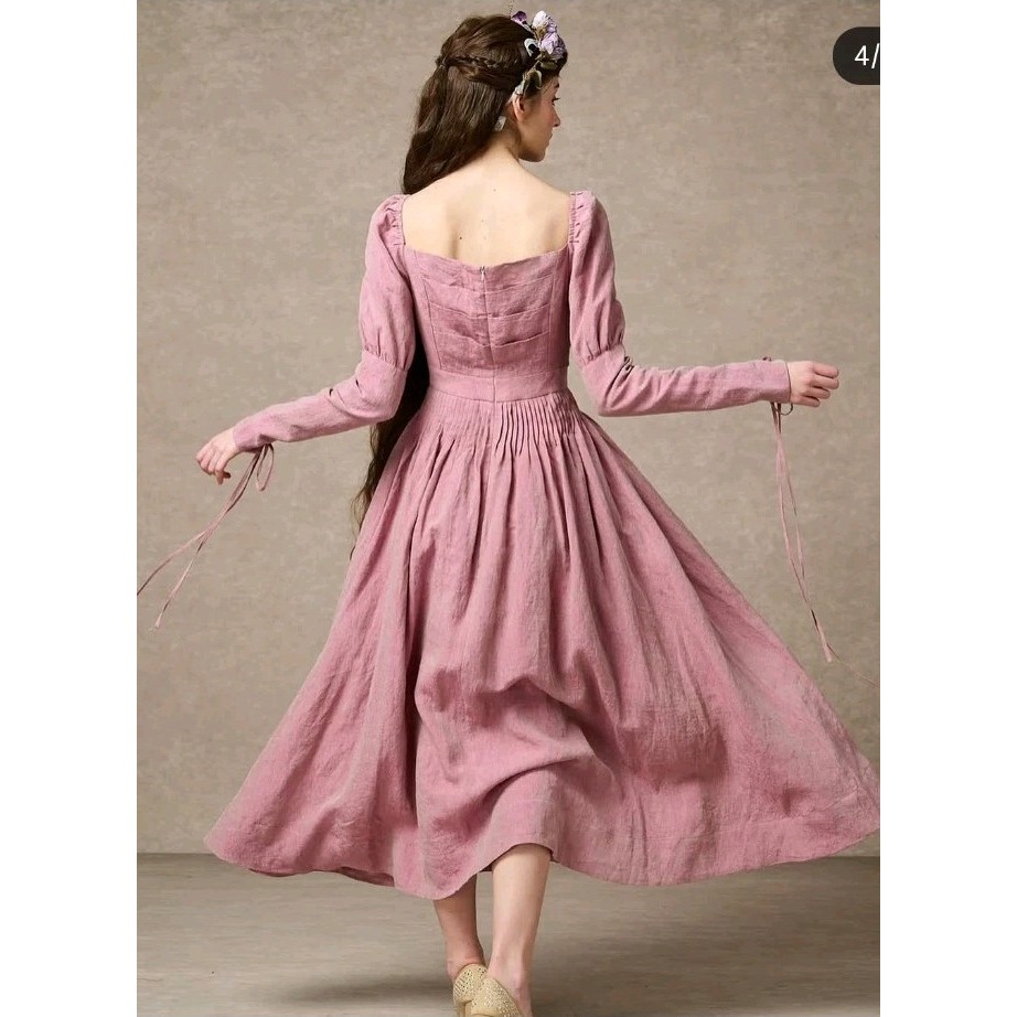 Linennaive Phoenix Regency Lace Up Linen Dress Size Small? Cottagecore Romantic — image 2 of 8